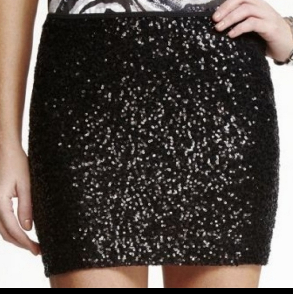 Express black stretch sequin skirt